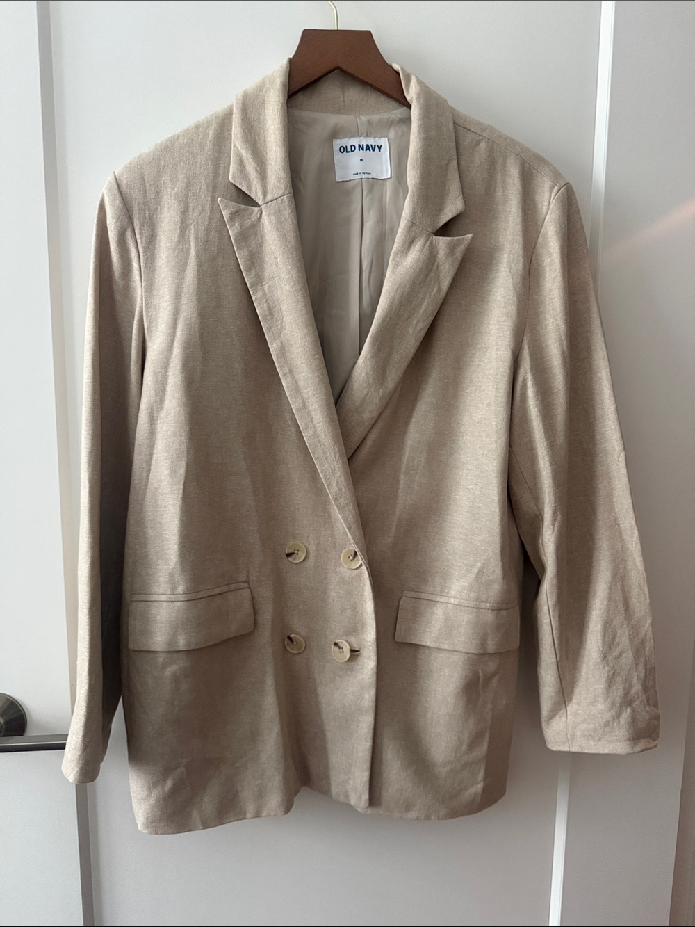 Old Navy Women's Light Beige Double-Breasted Blazer